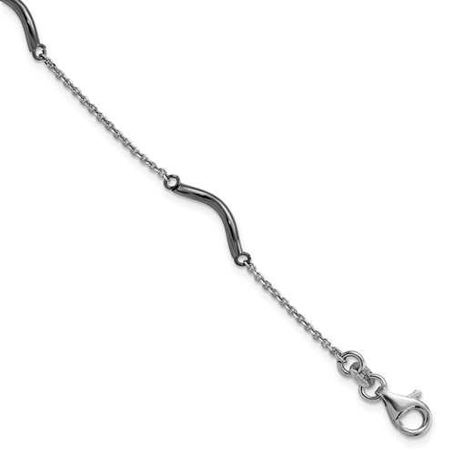 Sterling Silver Ruthenium-plated Twisted Bar Stations Bracelet with. Ext, 5"