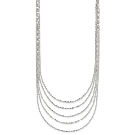 Sterling Silver 5 Strand Fancy Flat Link Necklace
