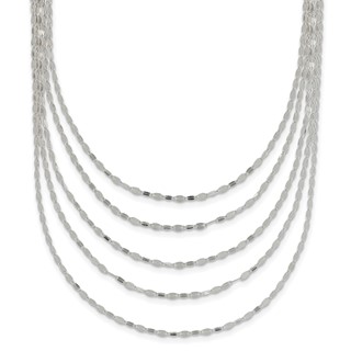 Sterling Silver 5 Strand Fancy Flat Link Necklace