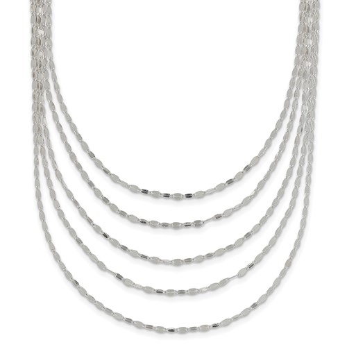 Sterling Silver Polished 5-Strand Fancy Flat Link Necklace, 17"