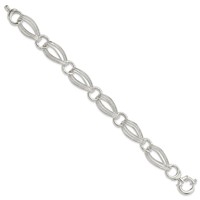 Sterling Silver Polished and Textured Triple Link Bracelet, 8" view 2