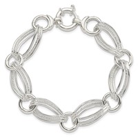 Sterling Silver Polished and Textured Triple Link Bracelet, 8" view 4