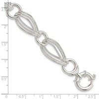 Sterling Silver Polished and Textured Triple Link Bracelet, 8" view 3