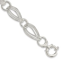 Sterling Silver Polished and Textured Triple Link Bracelet, 8" view 1