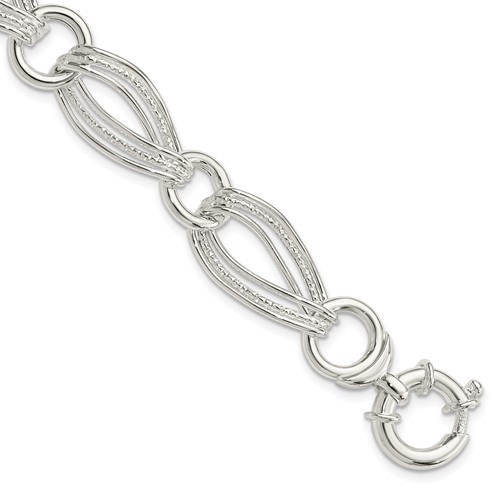 Sterling Silver Polished and Textured Triple Link Bracelet, 8"