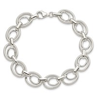 Sterling Silver Polished and Textured Double Oval Link Bracelet, 8" view 4