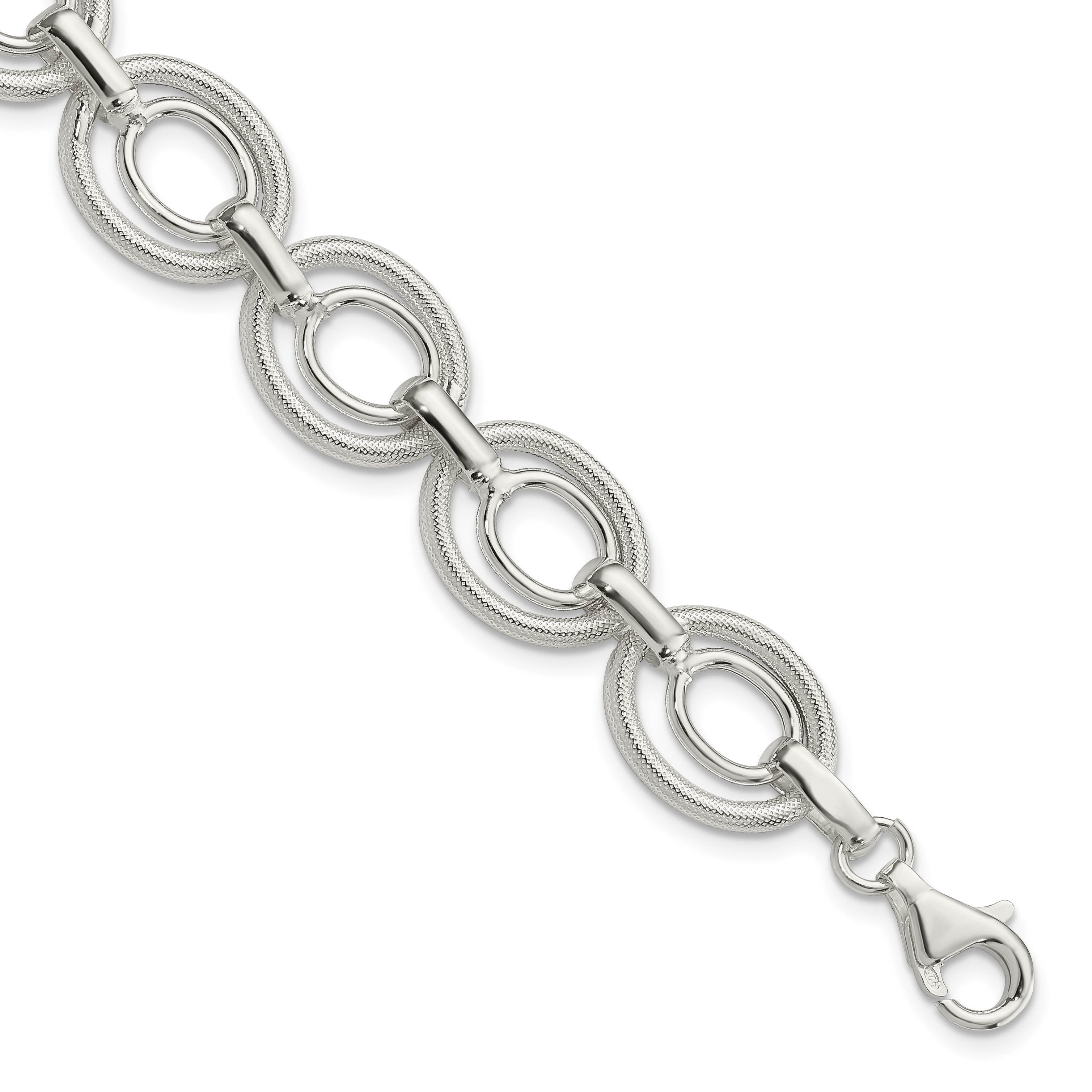 Sterling Silver Polished And Textured Link Bracelet (QG3877-8)