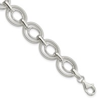 Sterling Silver Polished and Textured Double Oval Link Bracelet, 8" view 1