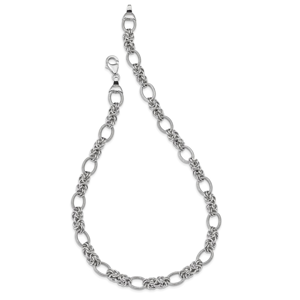 Sterling Silver Rhodium-plated Polished and Textured Necklace (QG3893-18)