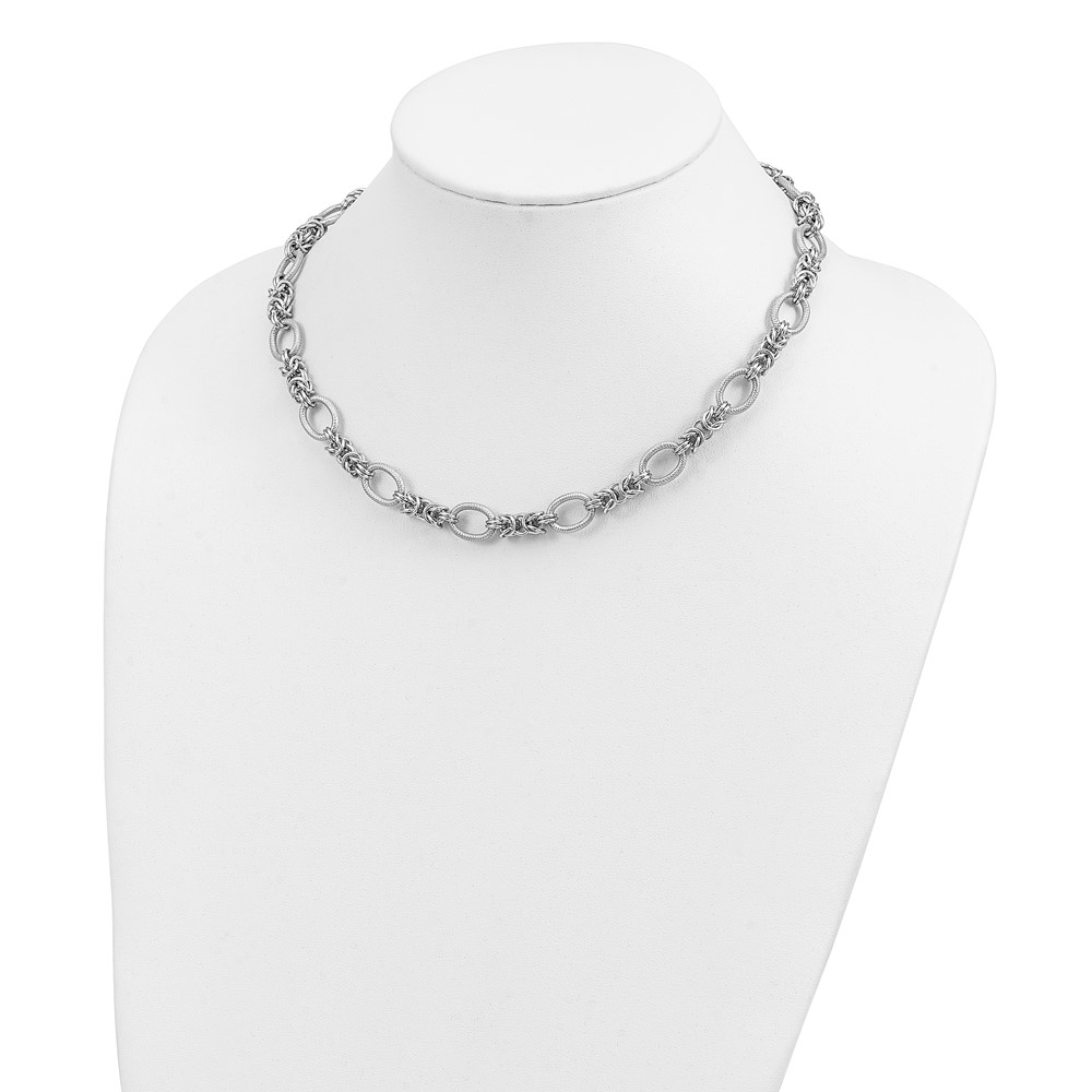 Sterling Silver Rhodium-plated Polished and Textured Necklace (QG3893-18)