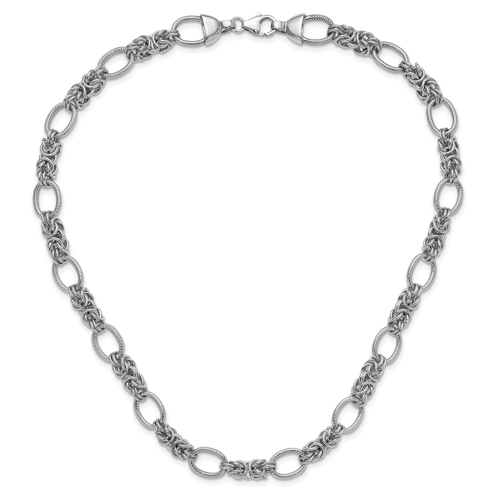 Sterling Silver Rhodium-plated Polished and Textured Necklace (QG3893-18)