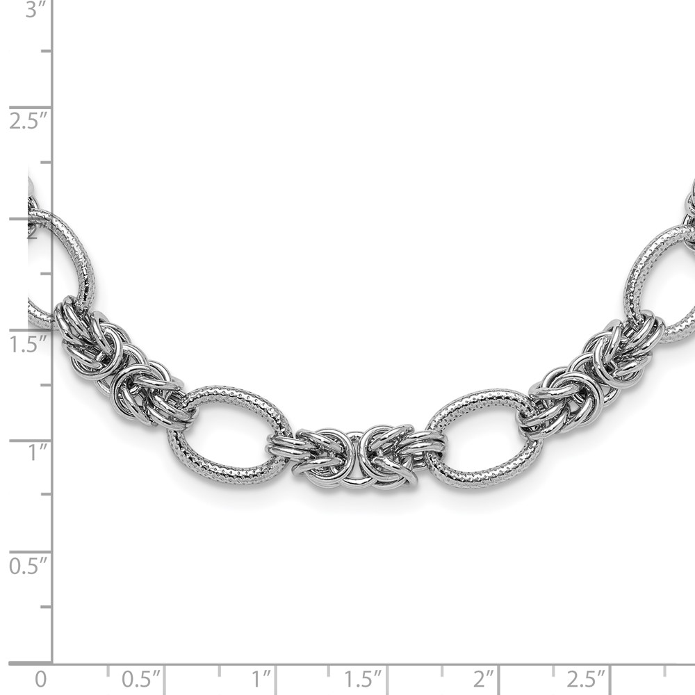 Sterling Silver Rhodium-plated Polished and Textured Necklace (QG3893-18)