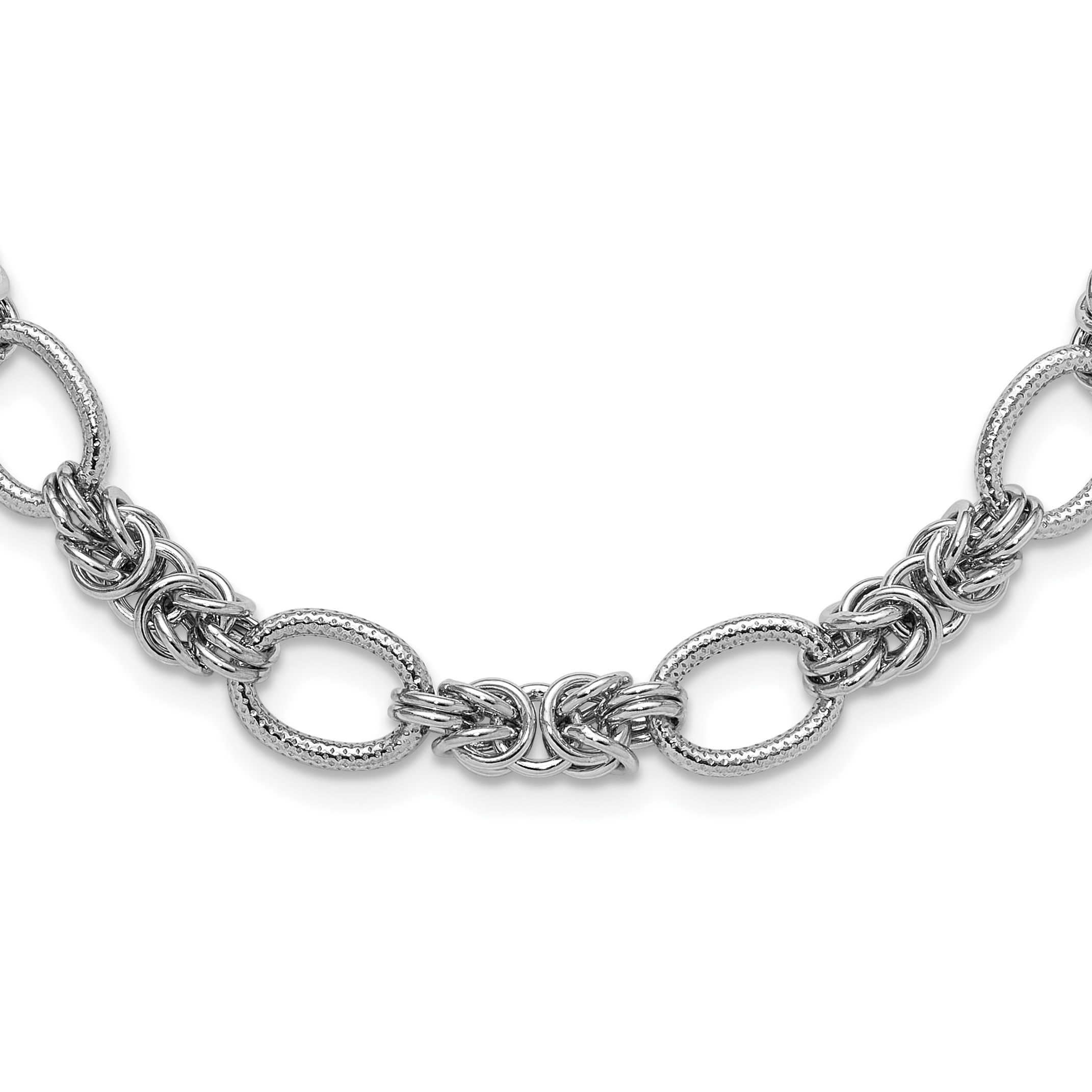 Sterling Silver Rhodium-plated Polished and Textured Necklace (QG3893-18)
