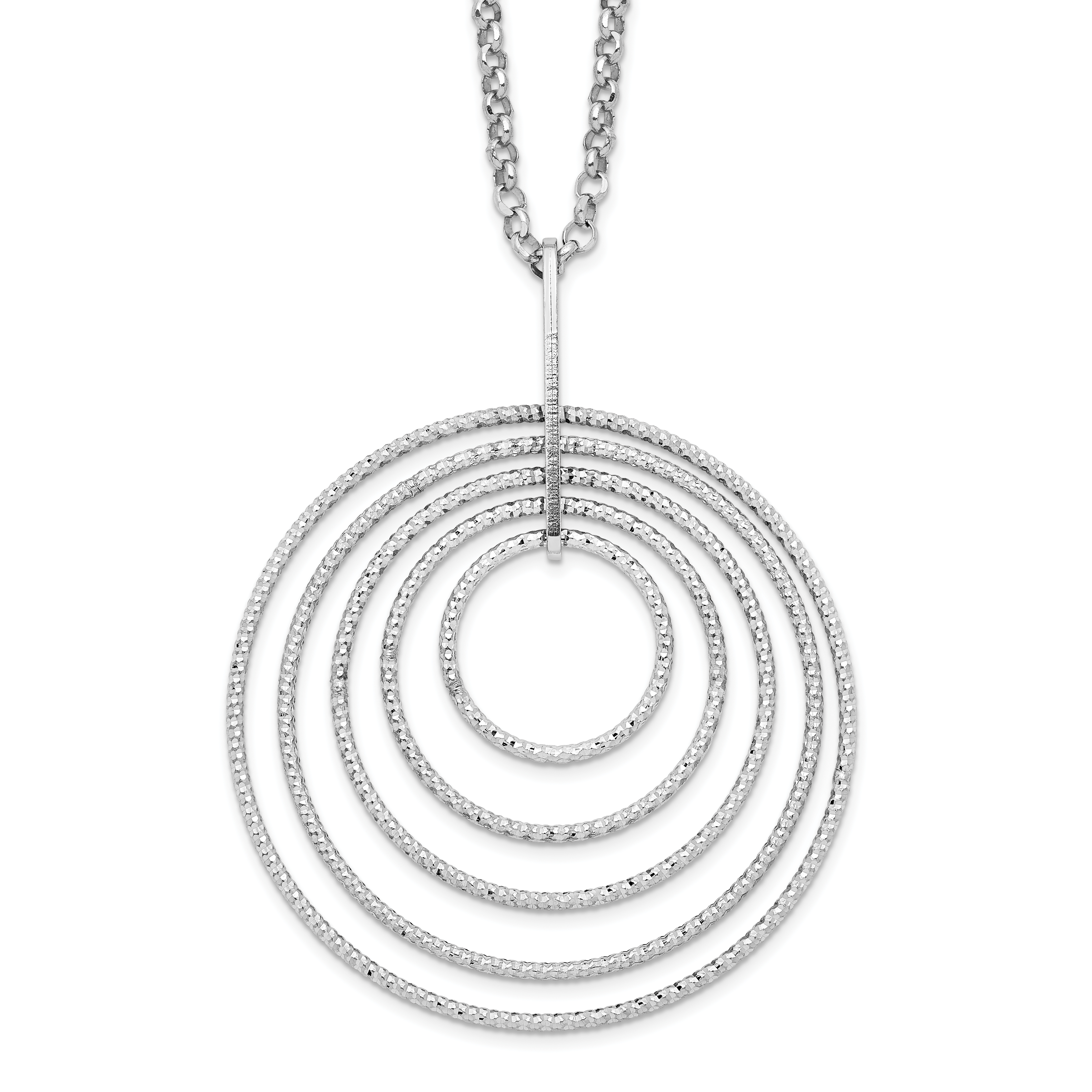 Sterling Silver Rhodium-plated D/C Multi-Circles w/2in ext Necklace (QG3895-18)