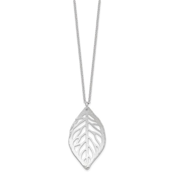 Sterling Silver Rhodium-plated Satin Cut-out Leaf Necklace