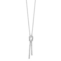 Sterling Silver Rhodium-plated CZ Knotted Snake Chain Lariat Necklace, 18" view 2