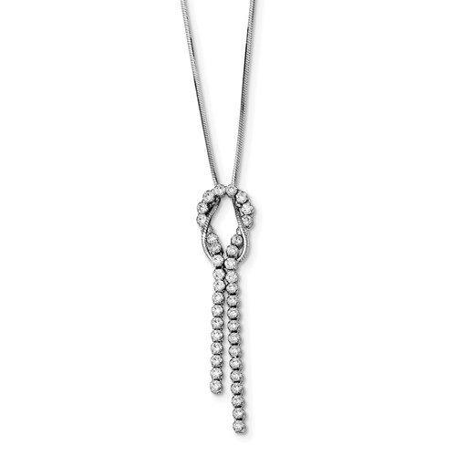 Sterling Silver Rhodium-plated CZ Knotted Snake Chain Lariat Necklace, 18"