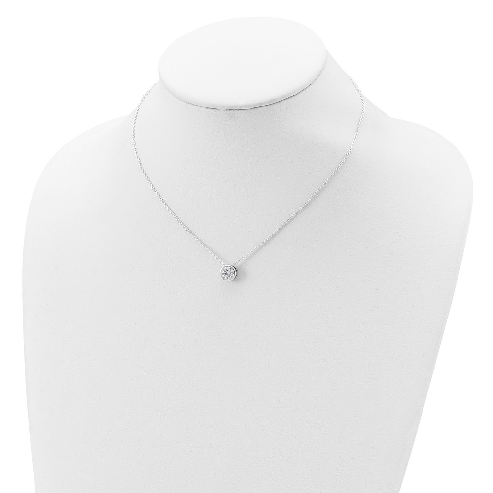 Sterling Silver Rhodium-plated 8mm Bezel CZ Necklace (QG39-16)