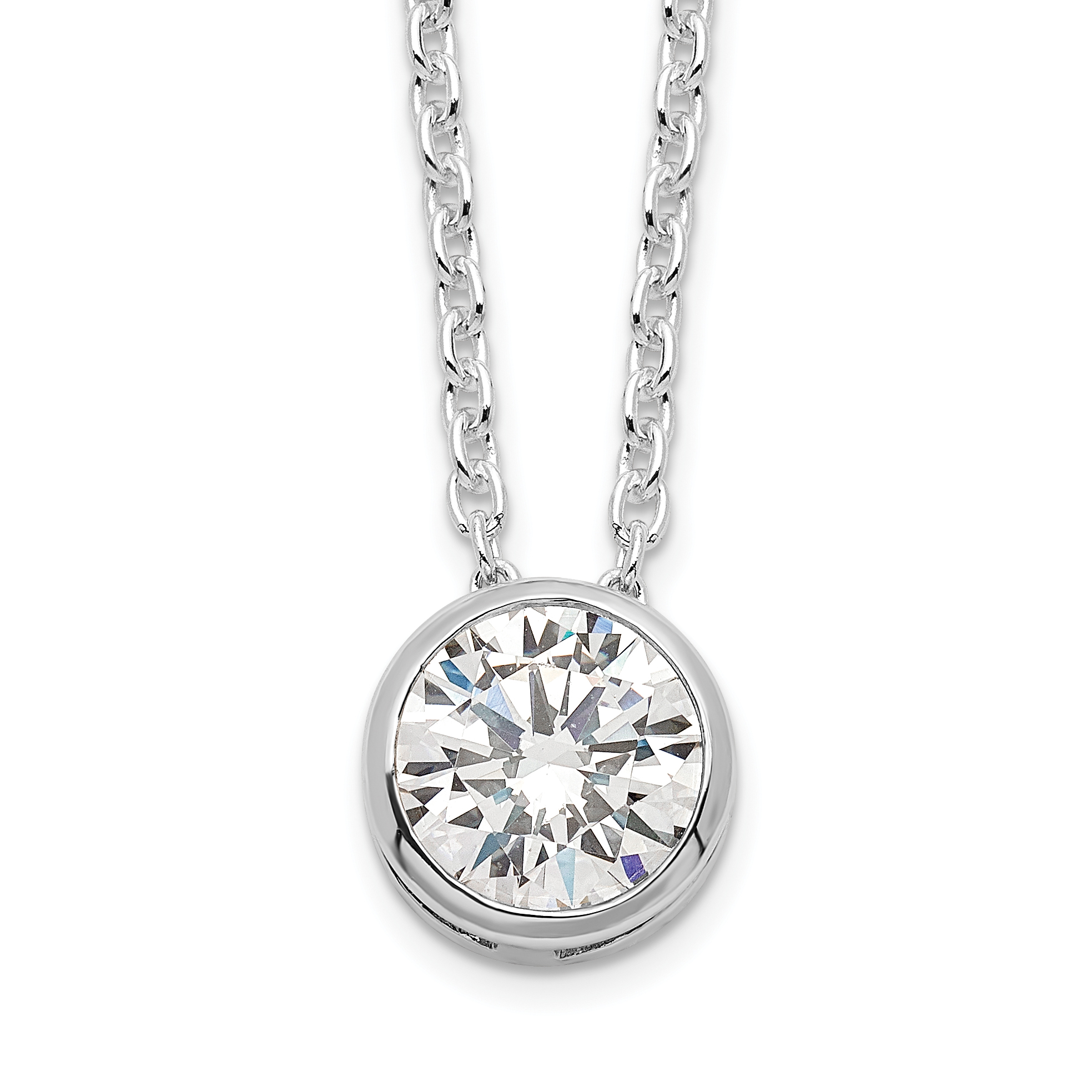 Sterling Silver Rhodium-plated 8mm Bezel CZ Necklace (QG39-16)