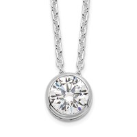 Sterling Silver Rhodium-plated Bezel-set 8mm Round CZ Necklace, 16" view 1