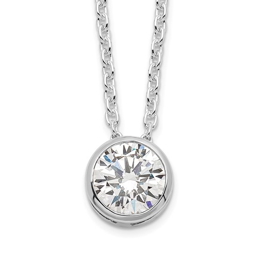 Sterling Silver Rhodium-plated Bezel-set 8mm Round CZ Necklace, 16"