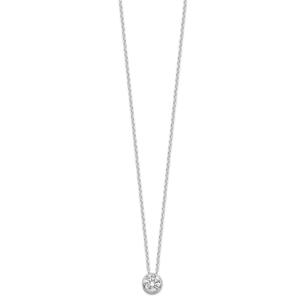 Sterling Silver Rhodium-plated 8mm Bezel CZ Necklace (QG39-18)