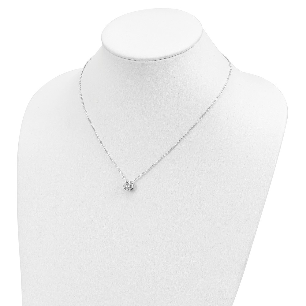 Sterling Silver Rhodium-plated 8mm Bezel CZ Necklace (QG39-18)