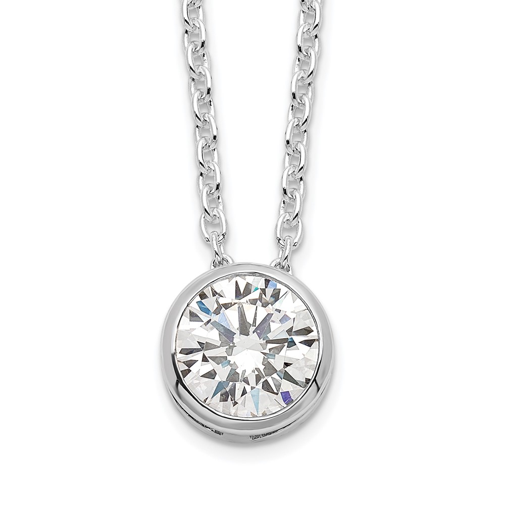 Sterling Silver Rhodium-plated 8mm Bezel CZ Necklace (QG39-18)
