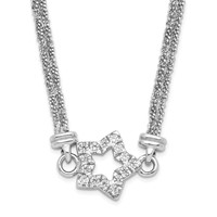 Sterling Silver CZ Star 2 Strand Diamond-cut Necklace with Ext - 2in view 1