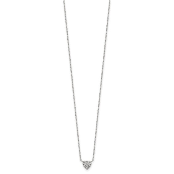 Sterling Silver Rhodium-plated Polished CZ Heart 16 inch Necklace