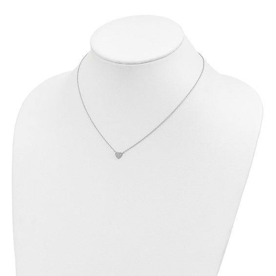 Sterling Silver Rhodium-plated Polished CZ Heart 16 inch Necklace