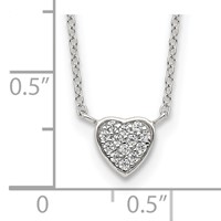 Sterling Silver Rhodium-plated Polished Micro Pave CZ Heart Necklace, 16" view 3