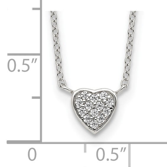 Sterling Silver Rhodium-plated Polished CZ Heart 16 inch Necklace