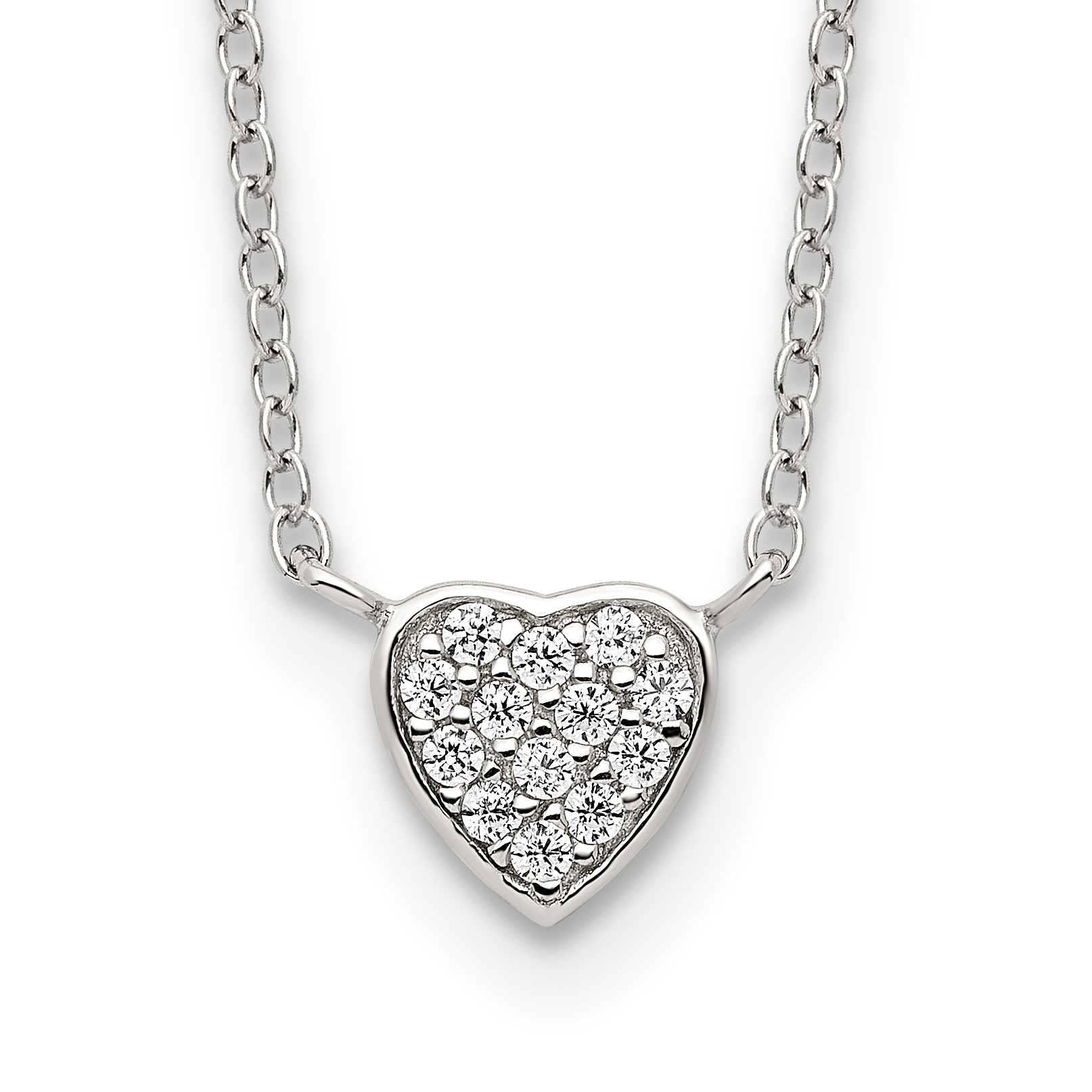 Sterling Silver Rhodium-plated Polished CZ Heart 16 inch Necklace (QG3908-16)