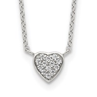 Sterling Silver Rhodium-plated Polished Micro Pave CZ Heart Necklace, 16" view 1