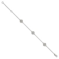 Sterling Silver Rhodium-plated Polished CZ Four-Leaf Clover Bracelet, 7" view 2