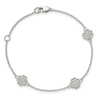 Sterling Silver Rhodium-plated Polished CZ Four-Leaf Clover Bracelet, 7" view 4
