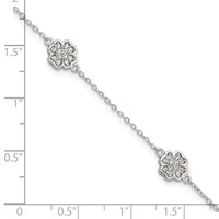 Sterling Silver Rhodium-plated Polished CZ Four-Leaf Clover Bracelet, 7" view 3