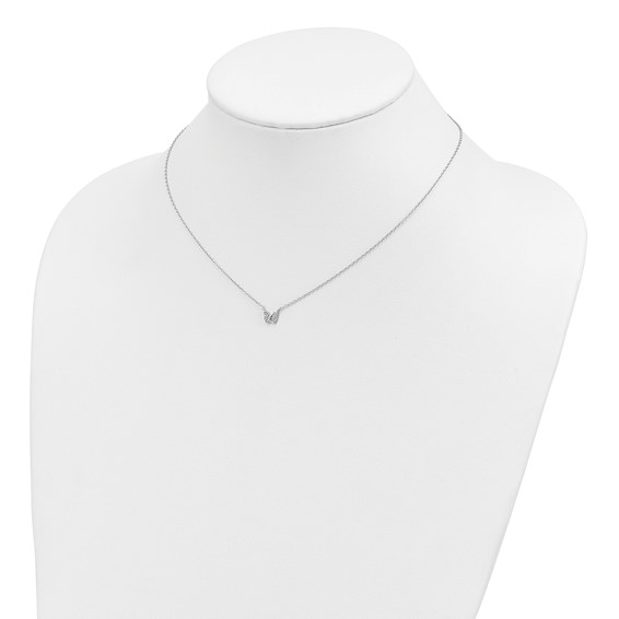 Sterling Silver Rhodium-plated Polished CZ Butterfly 16 Inch Necklace with 2 Inch extension