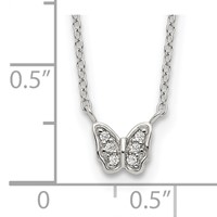 Sterling Silver Rhodium-plated Polished CZ Butterfly Necklace with 2 Inch Extension, 16" view 3