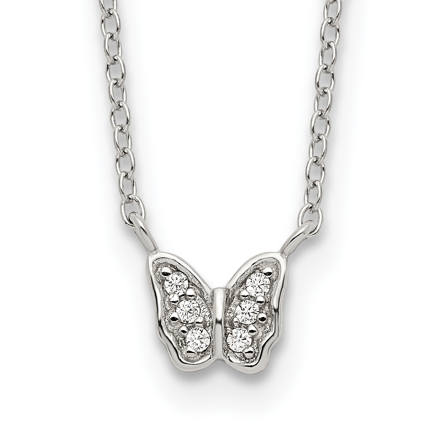 Sterling Silver Rhodium-plated Polished CZ Butterfly 16 Inch Necklace with 2 Inch extension (QG3911-16)