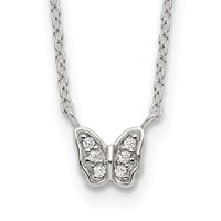 Sterling Silver Rhodium-plated Polished CZ Butterfly Necklace with 2 Inch Extension, 16" view 1