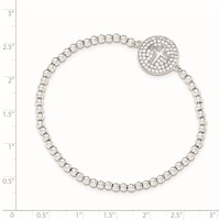 Sterling Silver Rhodium-plated Polished Cut-out Cross in CZ Circle Beaded Stretch Bracelet view 2