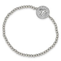 Sterling Silver Rhodium-plated Polished Cut-out Cross in CZ Circle Beaded Stretch Bracelet view 1