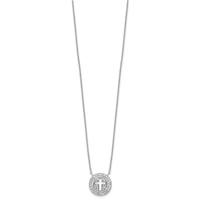 Sterling Silver Rhodium-plated Polished Cut-out Cross in CZ Circle Necklace, 18" view 2