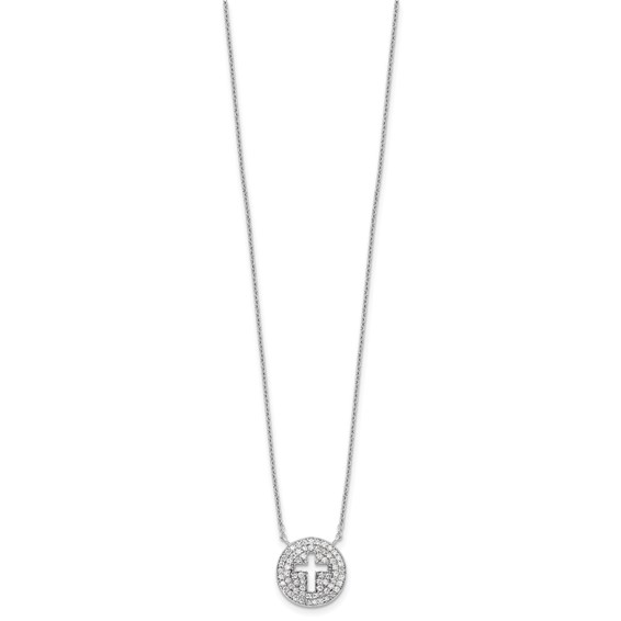 Sterling Silver 18in Rhodium-plated Polished CZ Cross Necklace