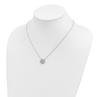 Sterling Silver Rhodium-plated Polished Cut-out Cross in CZ Circle Necklace, 18" view 4