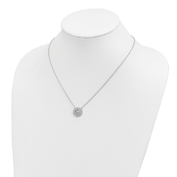 Sterling Silver 18in Rhodium-plated Polished CZ Cross Necklace