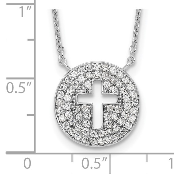 Sterling Silver 18in Rhodium-plated Polished CZ Cross Necklace