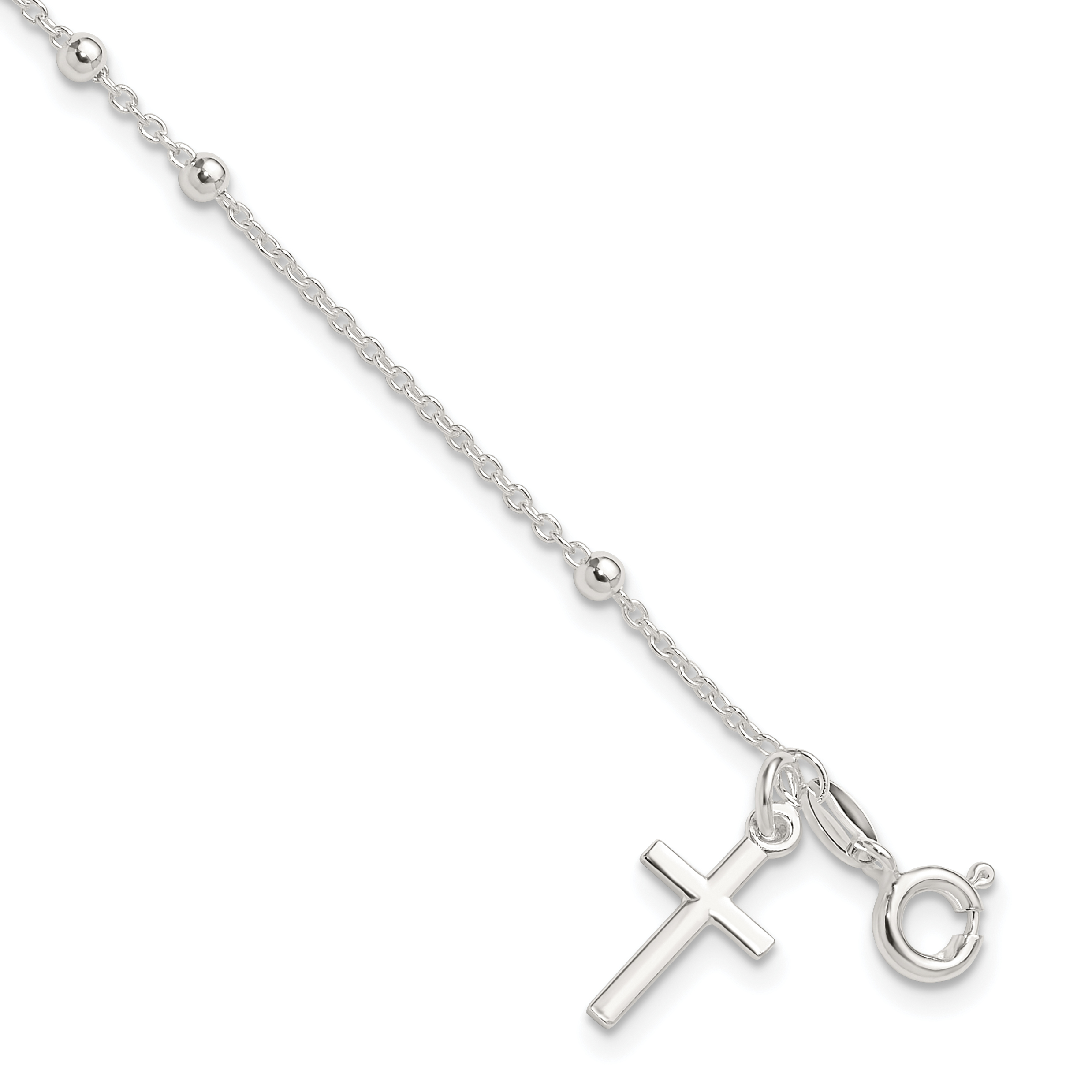 Sterling Silver Beaded Cross Charm Bracelet (QG3918-7.5)